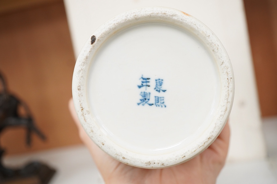 A late 19th/early 20th century Chinese sleeve vase, Kangxi mark, 25cm